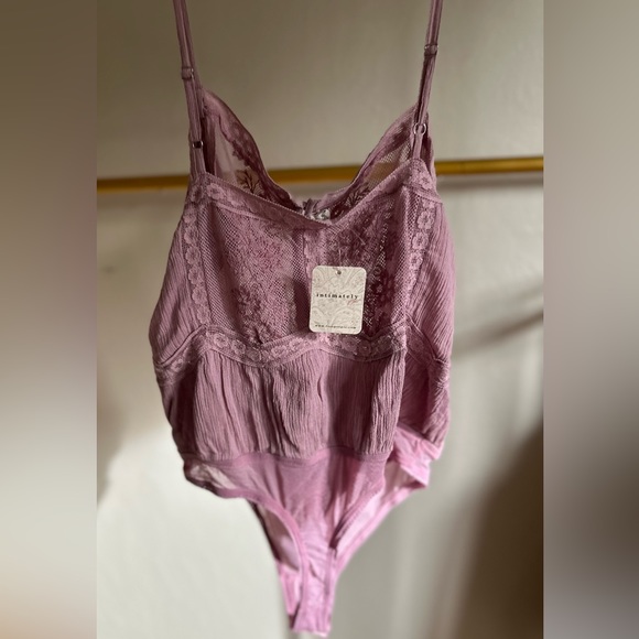 NWT Free People Still The One Lace Trim Cotton Bodysuit in La Fluer color Size M - Picture 8 of 11